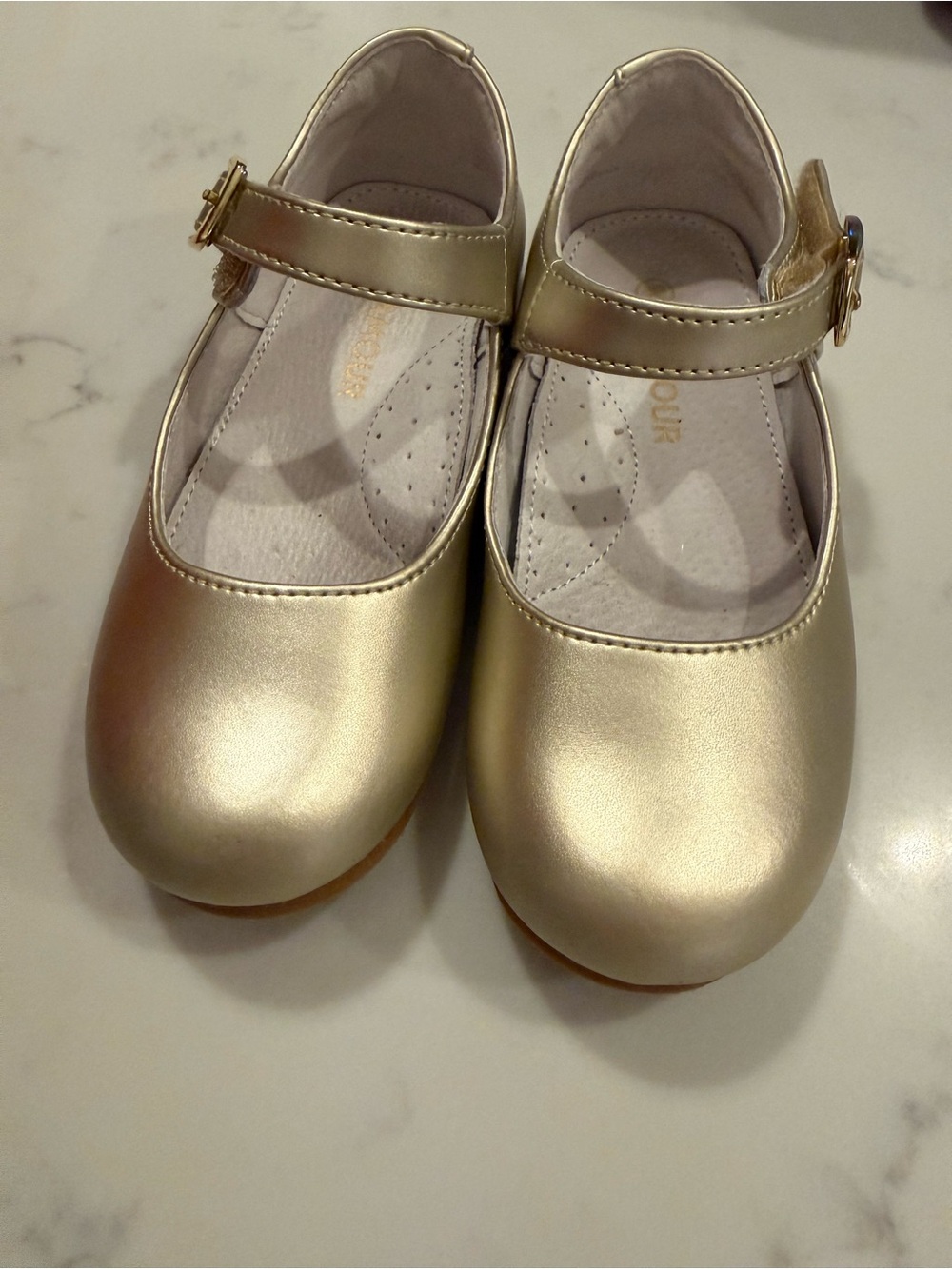 L'Amour Gold Mary Jane Dress Shoes for Kids
